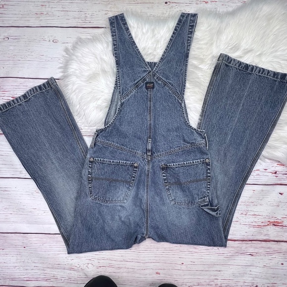 VINTAGE |•SILVER JEANS•| Blue Denim Flare Leg Bib Overall Jeans - Picture 8 of 14